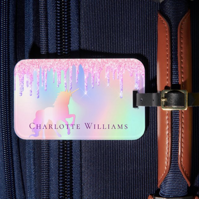 Unicorn  rosa holoGraph namn Bagagebricka (Framsida Insitu 4)