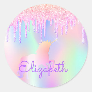 Unicorn rosa holography-födelsedag runt klistermärke