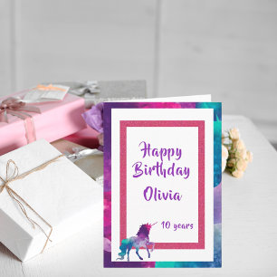 Unicorn-rosa-lila, 10-årsdag kort