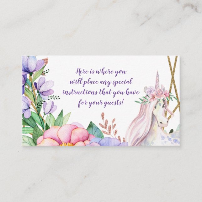Unicorn Rosa Lila Blommigt Tilläggskort (Framsida)
