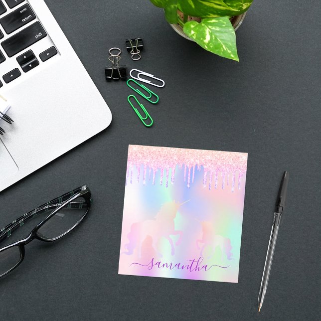 Unicorn rosa lila dricks holografi anteckningsblock (Skapare uppladdad)