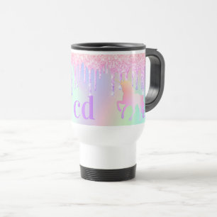 Unicorn rosa lila droppar monogram holografi resemugg