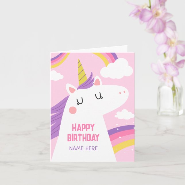 Unicorn rosa lila Foleting Card Kort (Orkide)