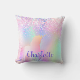 Unicorn  rosa lila glitter namn kudde