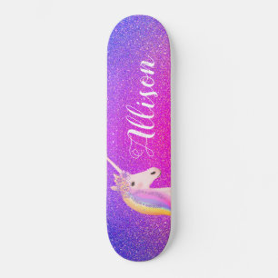 Unicorn Rosa Lila Glitter Sparkles Personlig Mini Skateboard Bräda 18,5 Cm