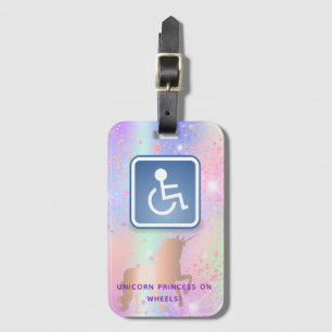 Unicorn rosa lila holography rullstol bagagebricka