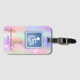 Unicorn rosa lila holography rullstol bagagebricka