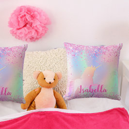Unicorn  rosa lila namn kudde