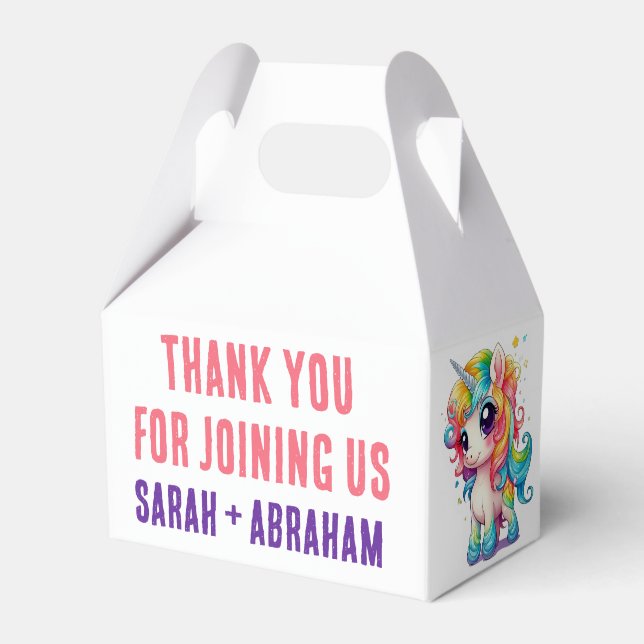 Unicorn Rosa Lila Rainbow Whimsical Bröllop Presentaskar (Framsidan Sidan)