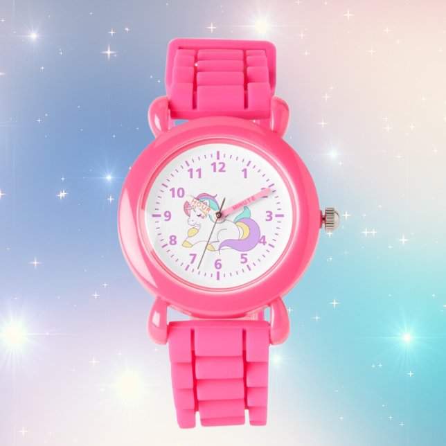 Unicorn rosa lila, vit, girig, söt armbandsur (Skapare uppladdad)