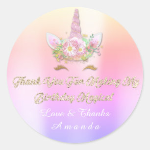 Unicorn Rosa Party Favor Tack Pastel Ombre Runt Klistermärke