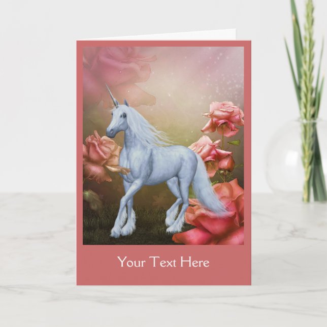 Unicorn Rosa ros Fantasy Horse Photo Card Kort (Framsida)