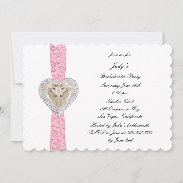 Unicorn Rosa Snöre Bachelorette-partiets inbjudan (Framsida)