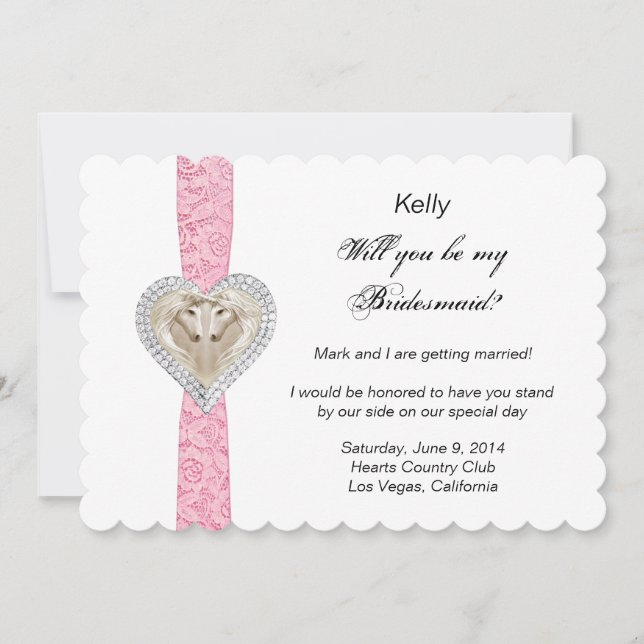 Unicorn Rosa Snöre Bröllop Bridesmaid Card Inbjudningar (Framsida)