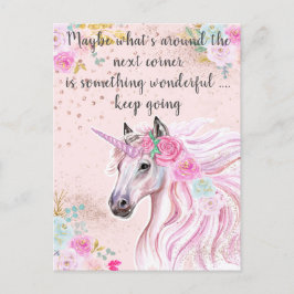 Unicorn Rosa Teal Blommigt Guld Glitter citat Vykort