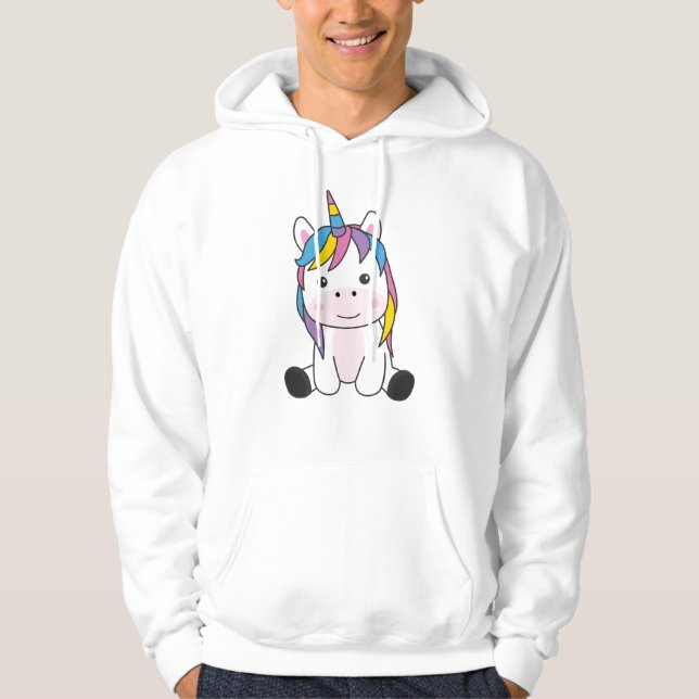 Unicorn Rosa Unicorns Kawaii Animals För barn Hoodie (Framsida)