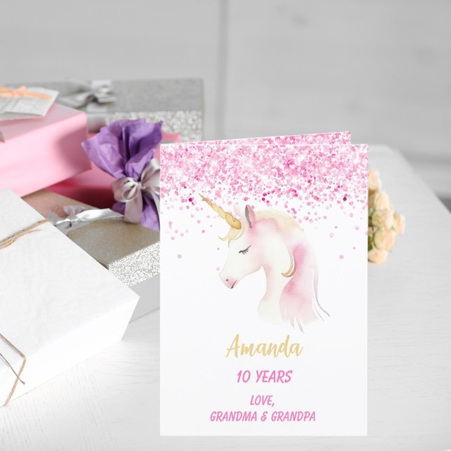 Unicorn rosa, vit fotofödelsedag kort (Skapare uppladdad)