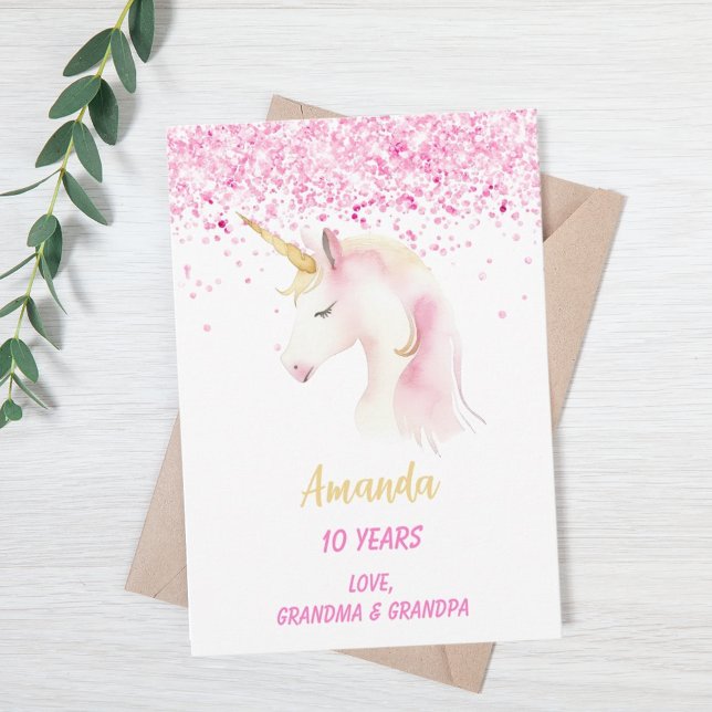 Unicorn rosa white grattis på födelsedagen kort (Skapare uppladdad)