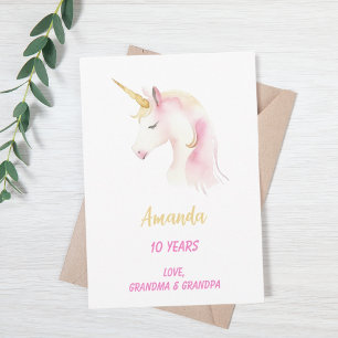 Unicorn rosa white grattis på födelsedagen kort