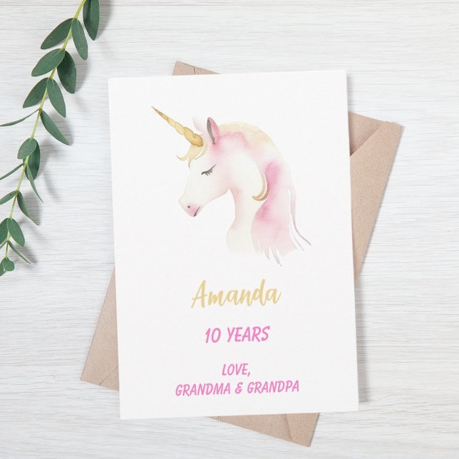 Unicorn rosa white grattis på födelsedagen kort (Skapare uppladdad)