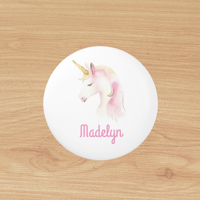 Unicorn rosa white namn knopp (Skapare uppladdad)