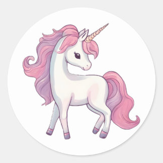 Unicorn Round Stickers - White Runt Klistermärke