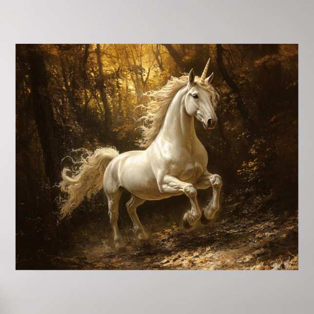 Unicorn Running Through The Forest Painting Poster (Framsidan)