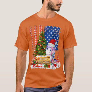 Unicorn Santa Hat & Julafton Träd American Flagga  T Shirt