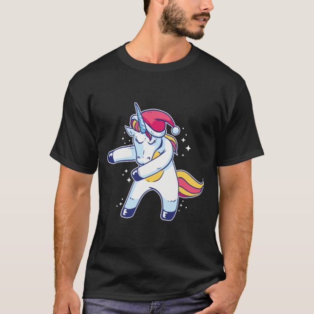 Unicorn Santa som Flossing i snön T Shirt (Framsida)