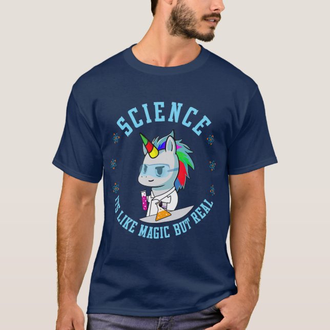Unicorn Scientist Funny Science är som Magic T Shirt (Framsida)