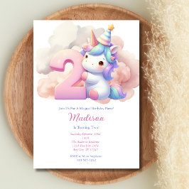 Unicorn Second Rosa Blue Lila Girl Birthday Inbjudningar