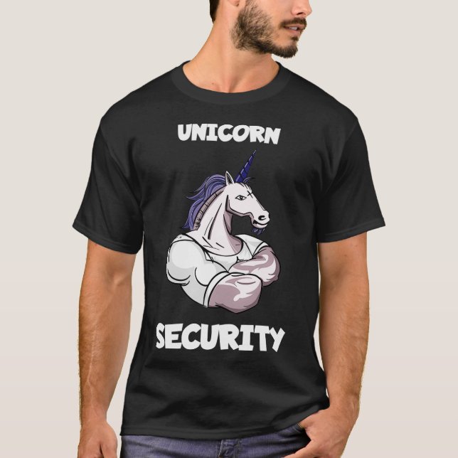 Unicorn Security Pappa Manly Muscle Birthday Secur T Shirt (Framsida)