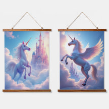 Unicorn set Wood Topped Wall Tapestry 2 Panel