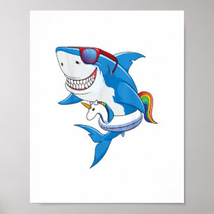Unicorn Shark Bassäng Party Shirt Kids Girls Boys Poster