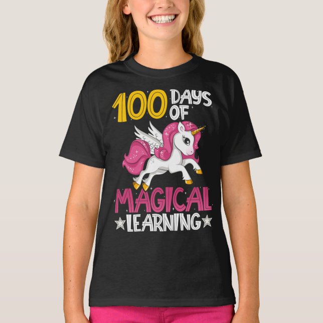 Unicorn Shirt 100 dagars skolbarn i lycklig 100 da T Shirt (Framsida)