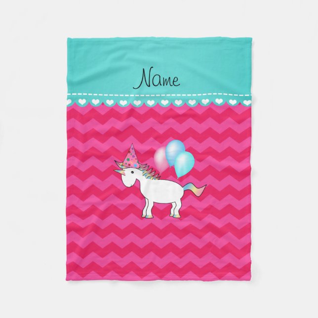 Unicorn-shock rosa med eget namn fleecefilt (Framsidan)