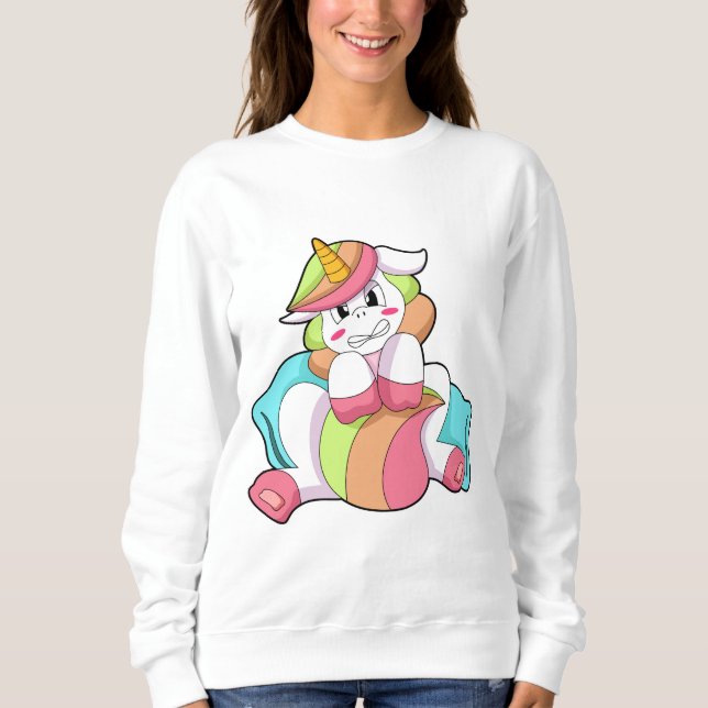 Unicorn Shy med Pillow T Shirt (Framsida)