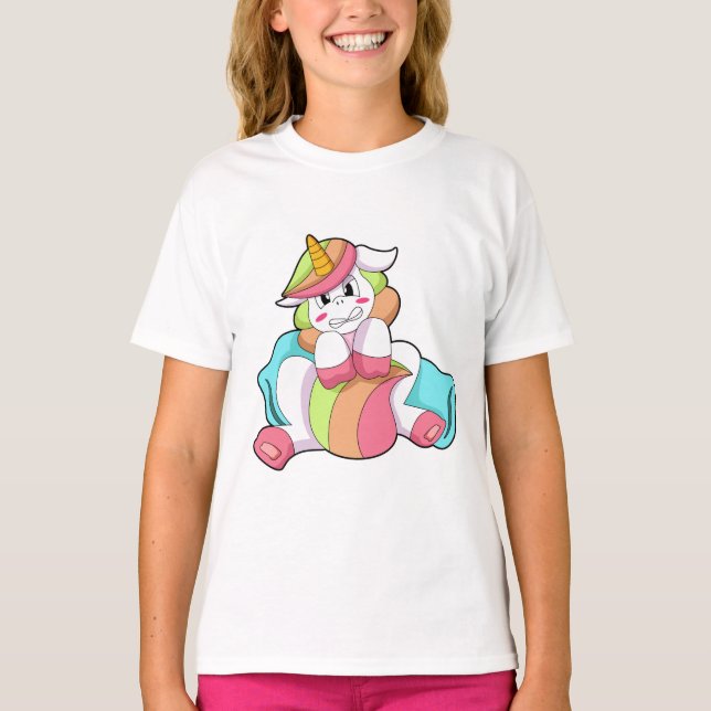 Unicorn Shy med Pillow T Shirt (Framsida)