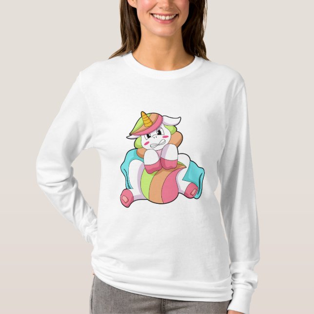 Unicorn Shy med Pillow T Shirt (Framsida)