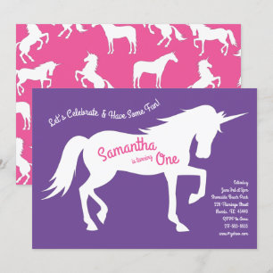 Unicorn Silhouette 1:a födelsedag Party Rosa Girls Inbjudningar