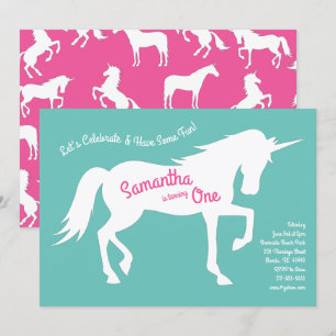 Unicorn Silhouette 1:a födelsedag Party Rosa Girls Inbjudningar