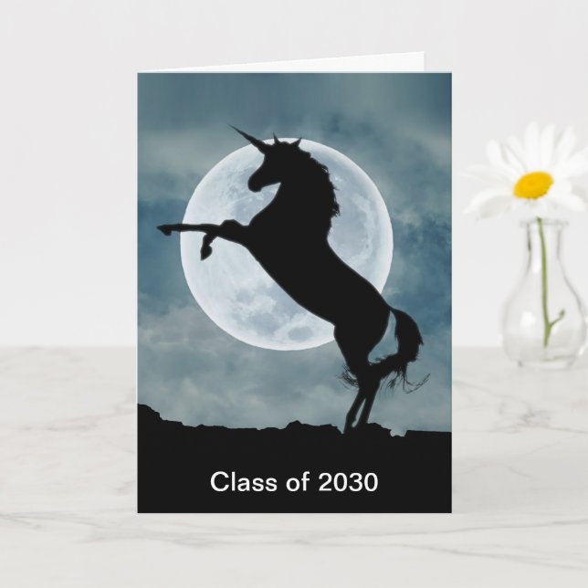 Unicorn Silhouette Full Moon Class of 2030 Kort (Liten växt)