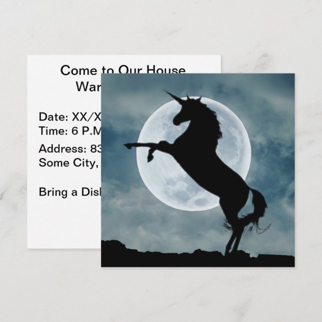 Unicorn Silhouette Full Moon House Warming Party Inbjudningar (Fram/baksida)