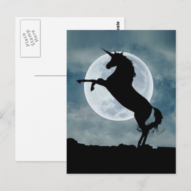 Unicorn Silhouette Full Moon Natt Himlar Vykort (Fram/baksida)