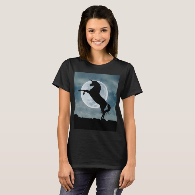 Unicorn Silhouette Full Moon Nattnight Himlar Wome T Shirt (Hel framsida)
