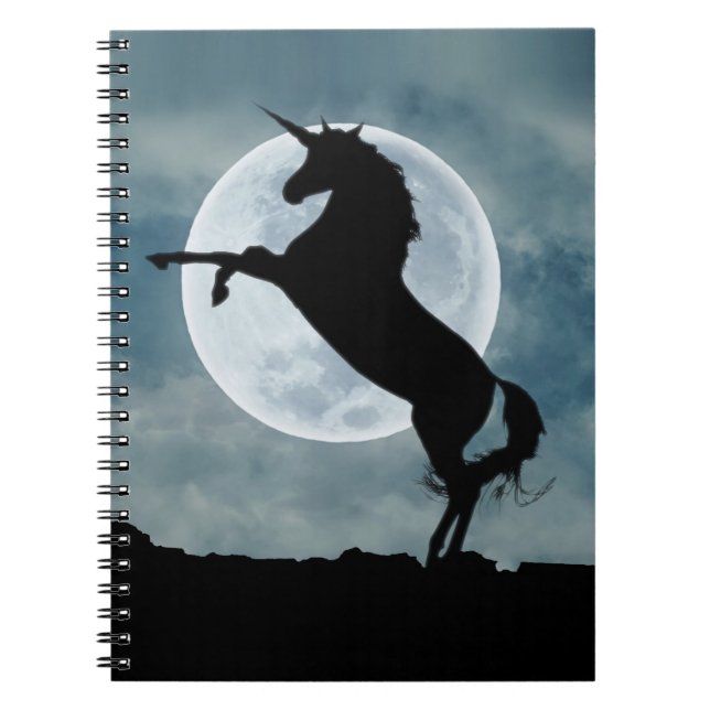 Unicorn Silhouette Full Moon Night Himlar, ZKOA Anteckningsbok (Framsidan)