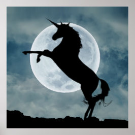 Unicorn Silhouette Full Moon Night Himlar, ZKOA Poster