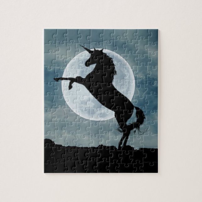 Unicorn Silhouette Full Moon Night Himlar, ZKOA Pussel (Vertikal)