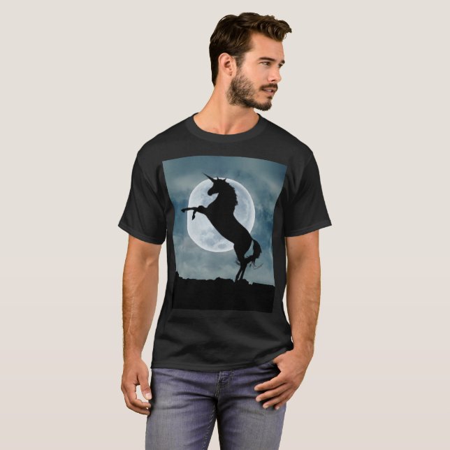 Unicorn Silhouette Full Moon Night Himlar, ZKOA T Shirt (Hel framsida)