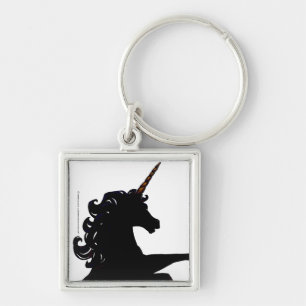 Unicorn Silhouette Fyrkantig Silverfärgad Nyckelring